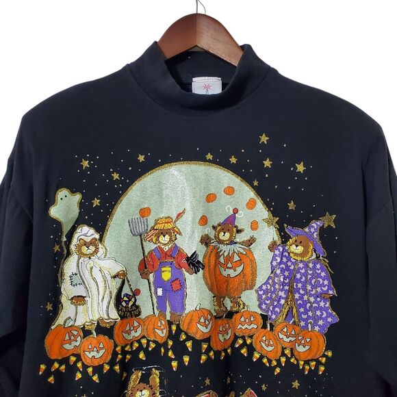 Vintage Halloween Sweatshirt KWBL ONE SIZE Spooky Bears 80s 90s Trick-or-Treat - Picture 2 of 10